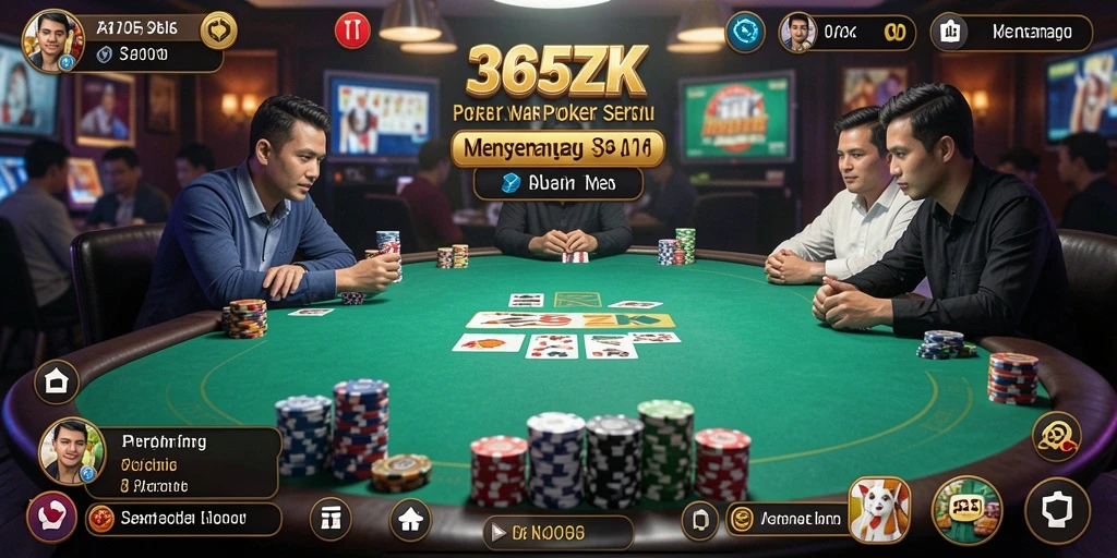 Screenshot menunjukkan pemain yang sedang bermain poker dengan grafis yang menarik.