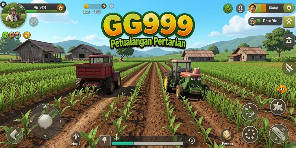 Tampilan seru gameplay bertani di GG999 dengan ladang yang luas.