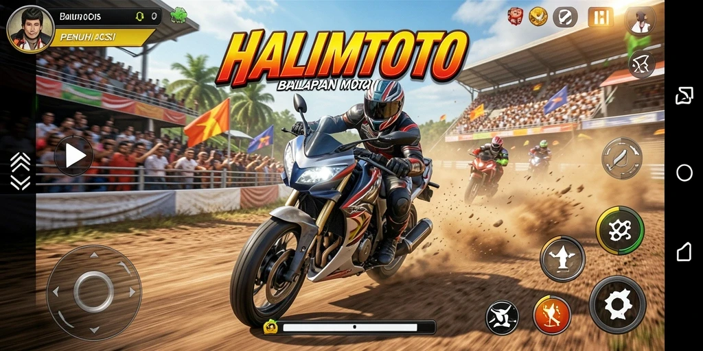 Screenshot gameplay menampilkan balapan motor yang intens dan seru.