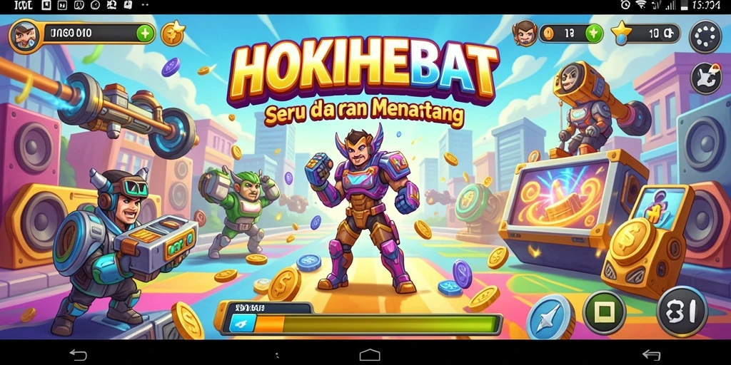 Screenshot gameplay HOKIHEBAT yang penuh aksi dan warna.
