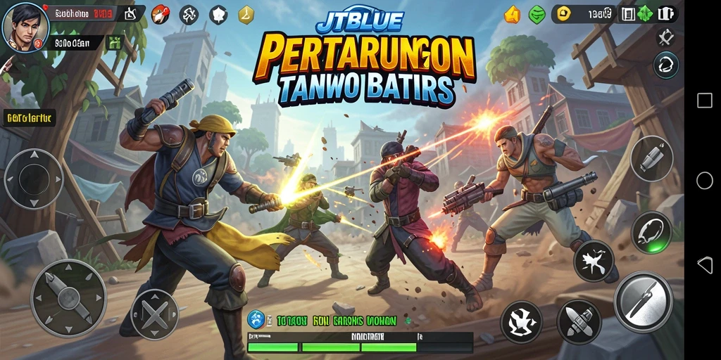 Tampilan gameplay JTBLUE saat pertarungan intens dan dramatis.