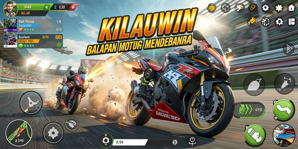 Percikan aksi balapan motor yang mendebarkan.