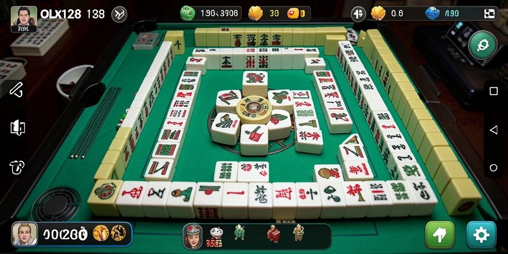 Screenshot OLX128 menampilkan antarmuka permainan Mahjong yang menarik.