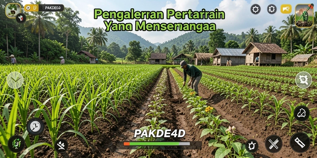 Tampilan gameplay yang menarik dalam PAKDE4D dengan berbagai tanaman.