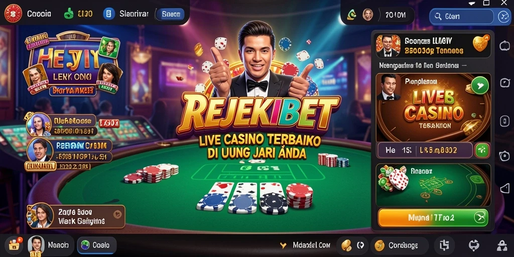 Screenshot REJEKIBET menampilkan dealer profesional di meja kasino langsung.